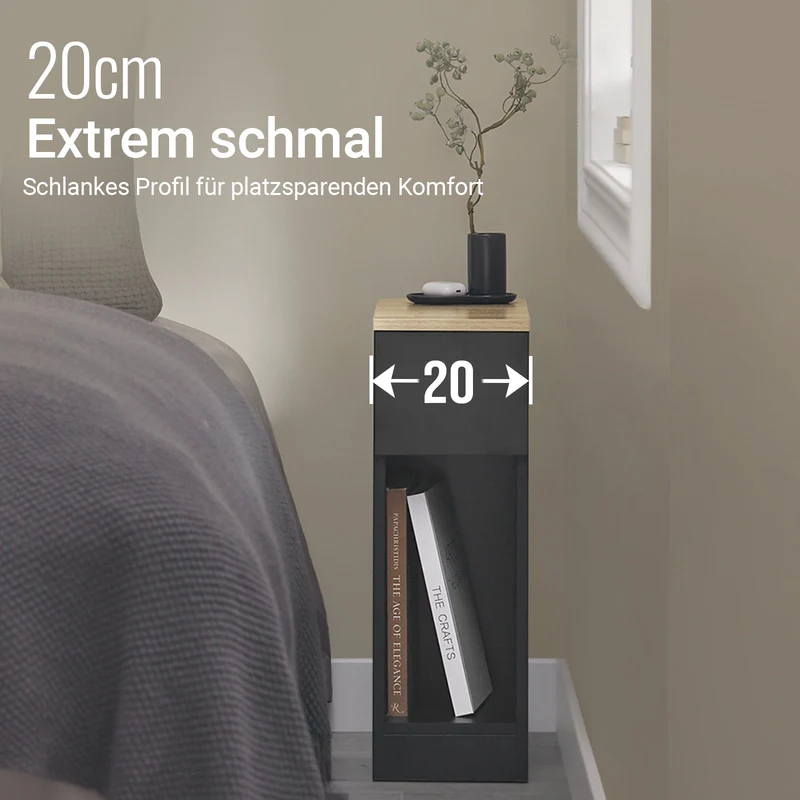 SoBuy | Nachttisch 2er Set schmal | Beistelltisch mit Schublade | Schwarz 20x60x35cm | FBT111-SCHx2