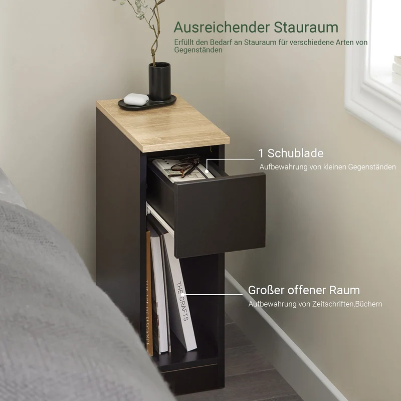 SoBuy | Nachttisch 2er Set schmal | Beistelltisch mit Schublade | Schwarz 20x60x35cm | FBT111-SCHx2