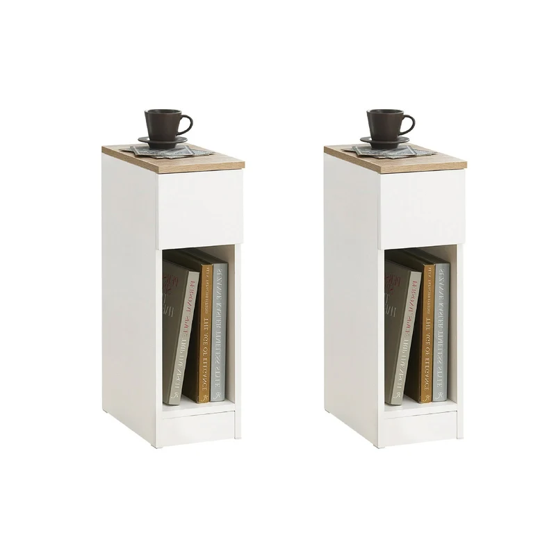 SoBuy 2er Set Nachttisch schmal mit Schublade Weiß 20x60x35cm FBT111-WNx2
