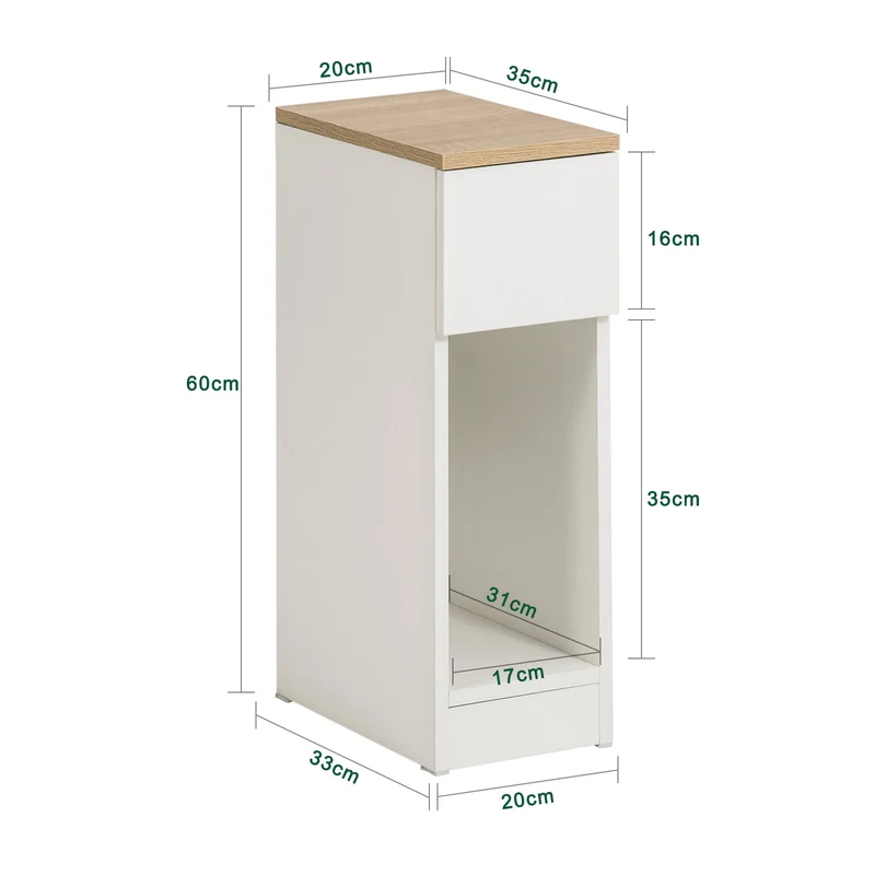 SoBuy 2er Set Nachttisch schmal mit Schublade Weiß 20x60x35cm FBT111-WNx2