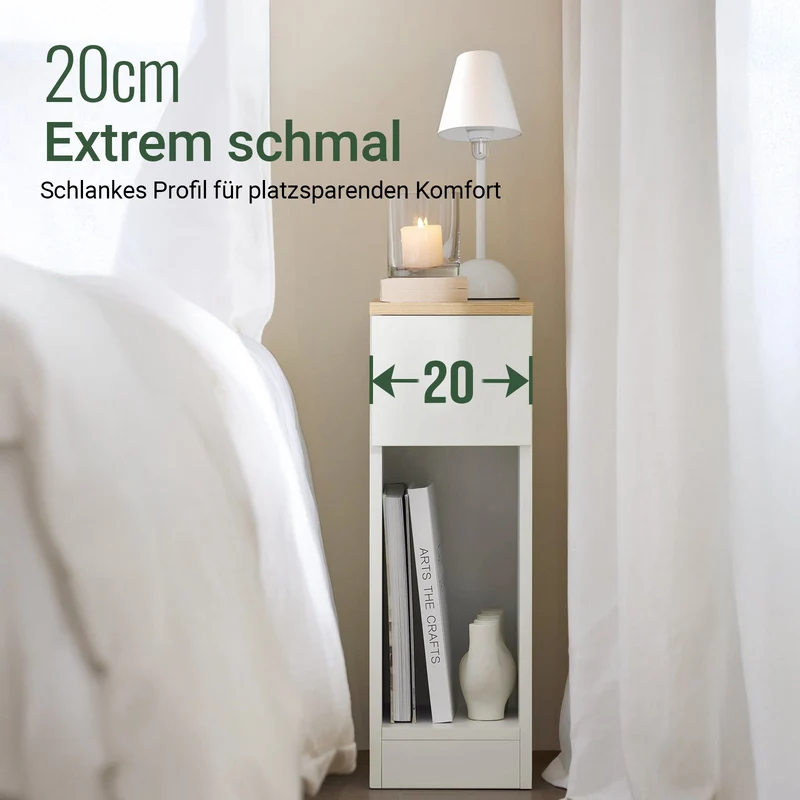 SoBuy 2er Set Nachttisch schmal mit Schublade Weiß 20x60x35cm FBT111-WNx2