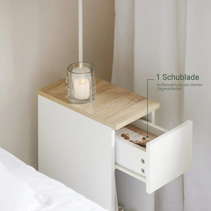 SoBuy 2er Set Nachttisch schmal mit Schublade Weiß 20x60x35cm FBT111-WNx2