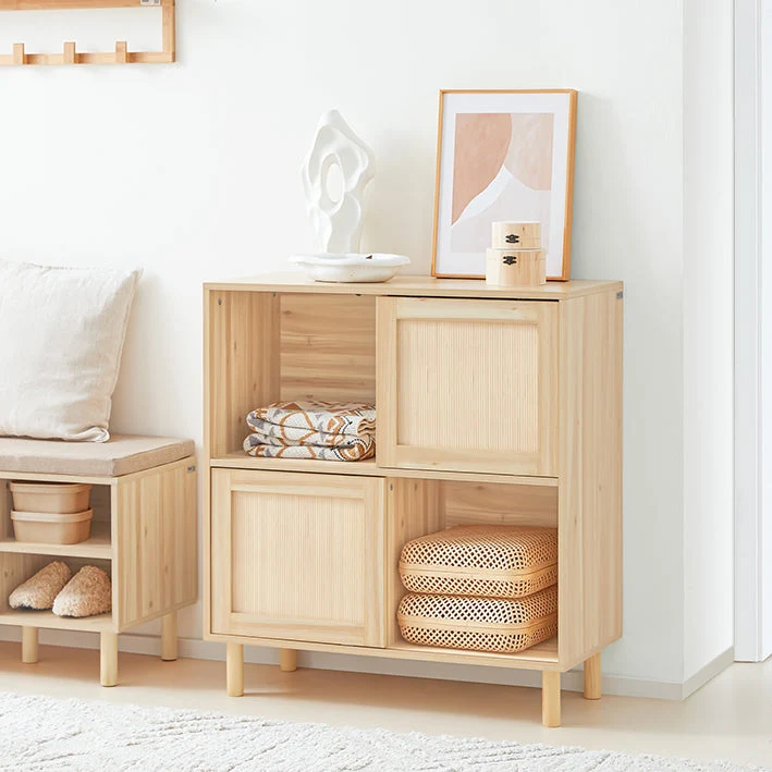 SoBuy | Sideboard mit Schiebetüren | Flurschrank | Küchenschrank | Kommode | Natur | FSB87-N