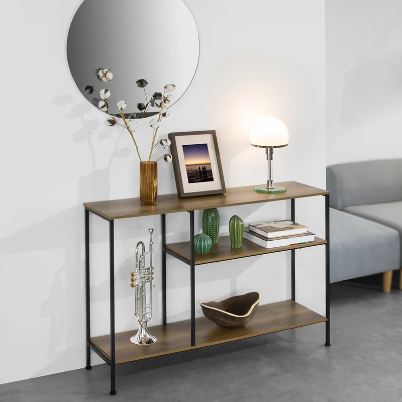 SoBuy FSB35-PF Kapea Konsolipöytä – Teräsrunko, 150 kg, 120×30×80 cm, Luonnonbeige