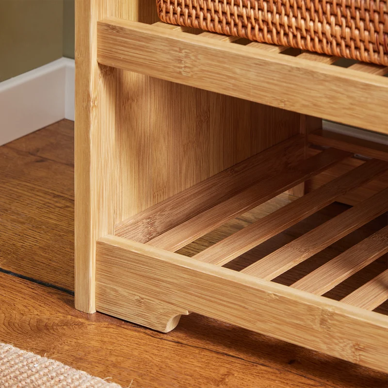 SoBuy FSR75-N Säilytyspenkki Pehmustetulla Istuimella – 91 × 34 × 45 cm, 180 kg, Bambu, Luonnonväri