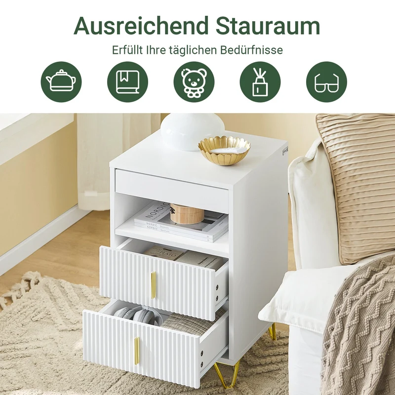 SoBuy | Nachttisch mit 3 Schubladen | Sofatisch | Beistelltisch | Weiß | FBT168-W