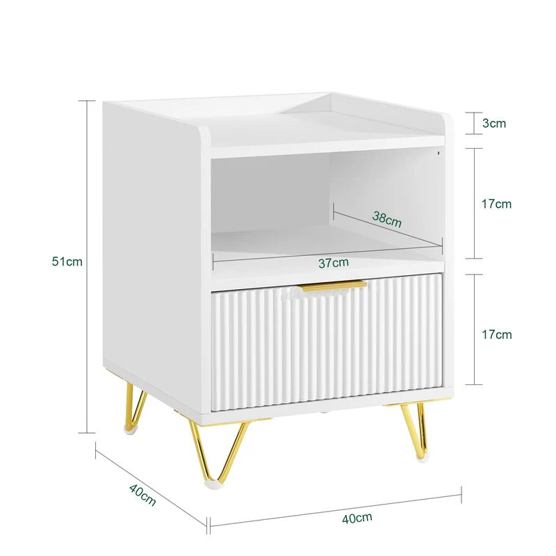 SoBuy | Nachttisch mit 1 Schubladen und Ablagefach | Sofatisch | Beistelltisch | Weiß | B40 x T40 x H51 cm | FBT169-W