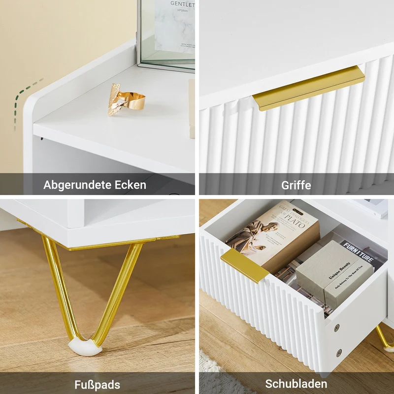 SoBuy | Nachttisch mit 1 Schubladen und Ablagefach | Sofatisch | Beistelltisch | Weiß | B40 x T40 x H51 cm | FBT169-W