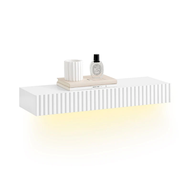 Vorverkauf SoBuy | Schweberegal | mit Schublade | LED-Bewegungssensor-Licht | Wandschublade Weiß | FHK38-W