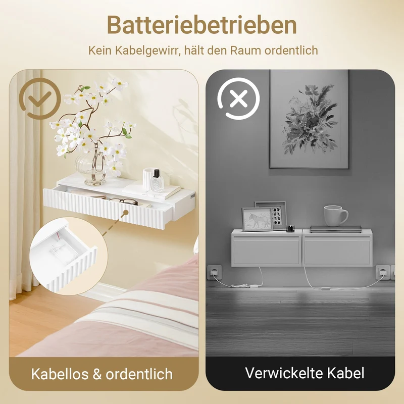 Vorverkauf SoBuy | Schweberegal | mit Schublade | LED-Bewegungssensor-Licht | Wandschublade Weiß | FHK38-W