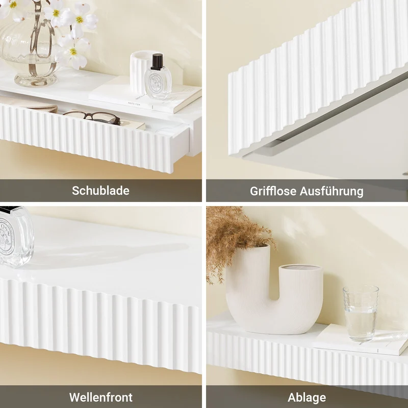 Vorverkauf SoBuy | Schweberegal | mit Schublade | LED-Bewegungssensor-Licht | Wandschublade Weiß | FHK38-W