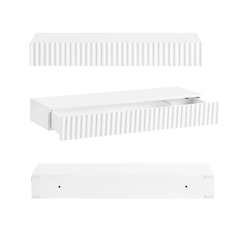Vorverkauf SoBuy | Schweberegal | mit Schublade | LED-Bewegungssensor-Licht | Wandschublade Weiß | FHK38-W