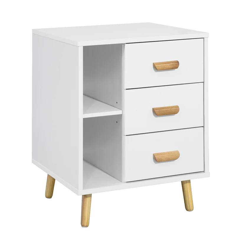 SoBuy Stolik nocny z 3 szufladami, stolik kawowy FBT95-W