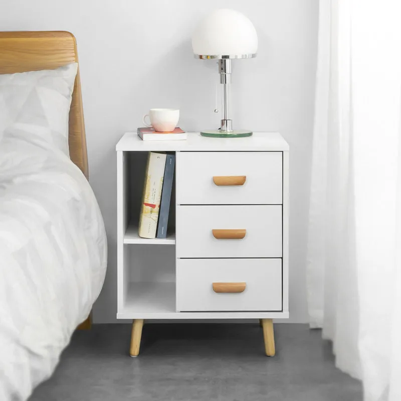 SoBuy Stolik nocny z 3 szufladami, stolik kawowy FBT95-W