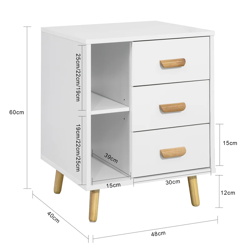 SoBuy Stolik nocny z 3 szufladami, stolik kawowy FBT95-W