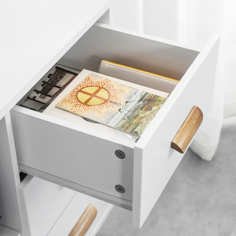SoBuy Stolik nocny z 3 szufladami, stolik kawowy FBT95-W