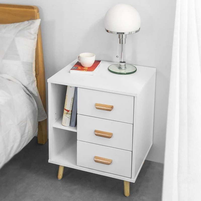 SoBuy Stolik nocny z 3 szufladami, stolik kawowy FBT95-W