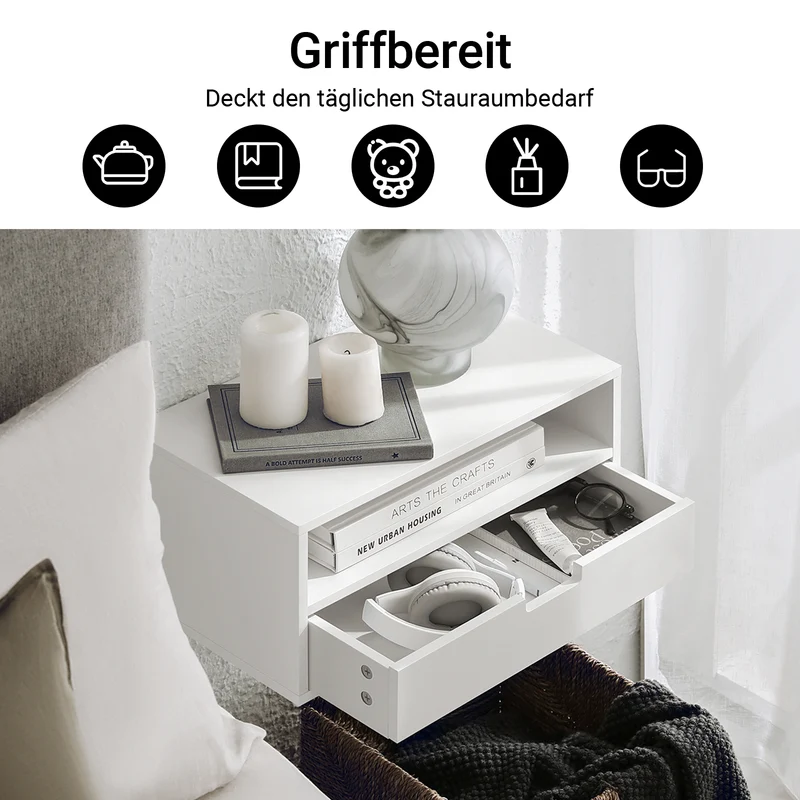 SoBuy | 2er Set Nachttisch | Nachtregal | Schweberegal | Wandschrank | NKD03-Wx2