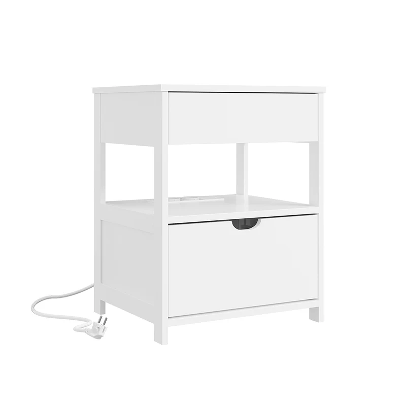 SoBuy FRG258-II-E-W Stolik nocny z 2 szufladami i gniazdkiem USB, biały, 45×38×55 cm