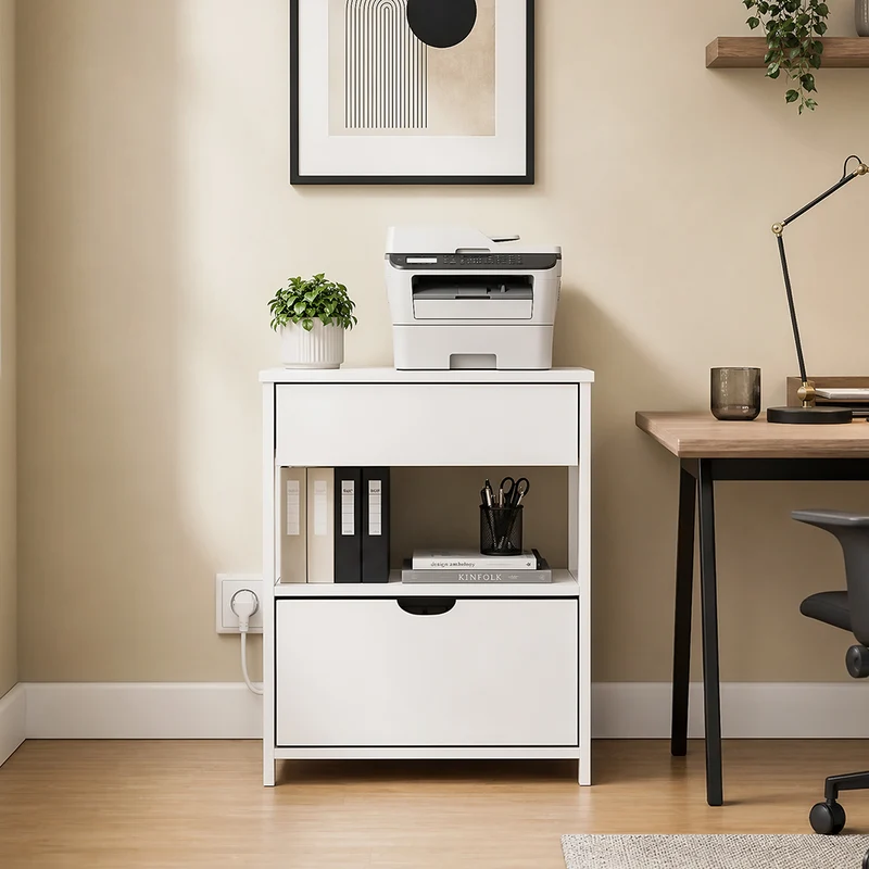 SoBuy FRG258-II-E-W Stolik nocny z 2 szufladami i gniazdkiem USB, biały, 45×38×55 cm