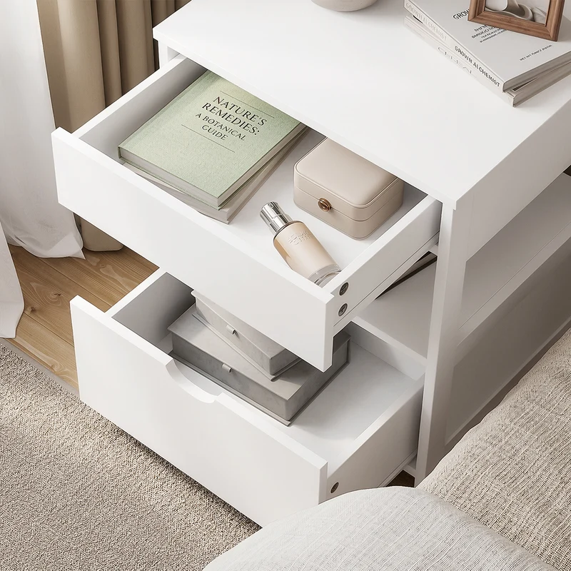 SoBuy FRG258-II-E-W Stolik nocny z 2 szufladami i gniazdkiem USB, biały, 45×38×55 cm