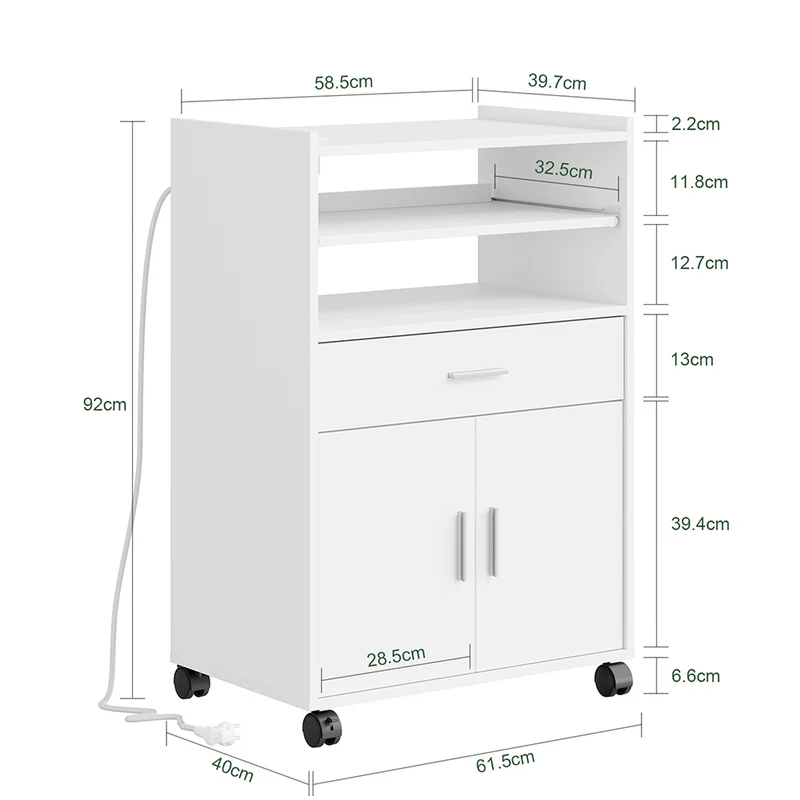 SoBuy FSB09-E-W Kredens kuchenny z szufladą i portem USB, biały, 61×40×92 cm