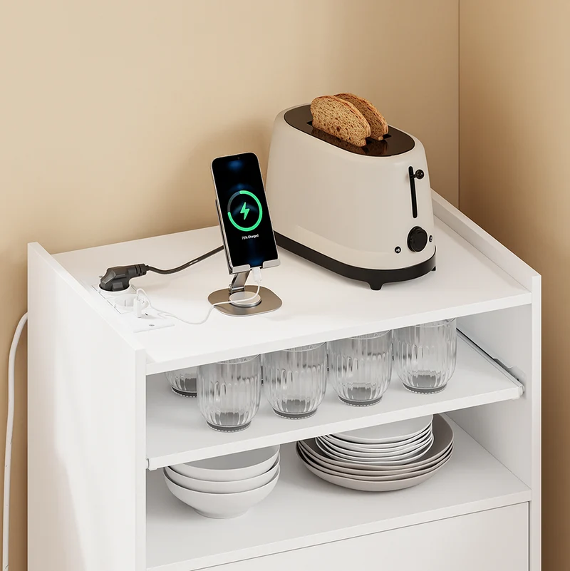 SoBuy FSB09-E-W Kredens kuchenny z szufladą i portem USB, biały, 61×40×92 cm