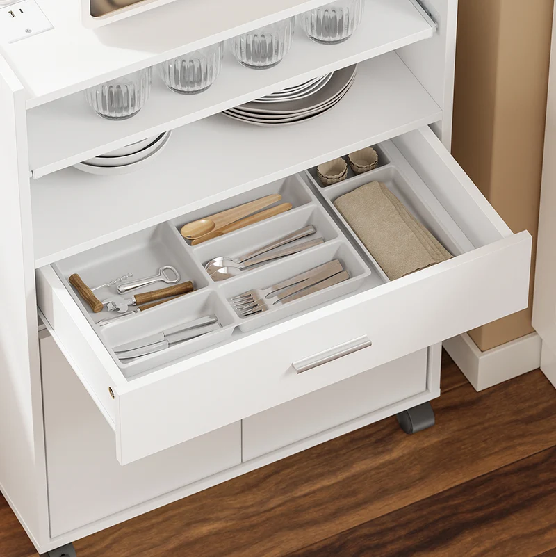 SoBuy FSB09-E-W Kredens kuchenny z szufladą i portem USB, biały, 61×40×92 cm