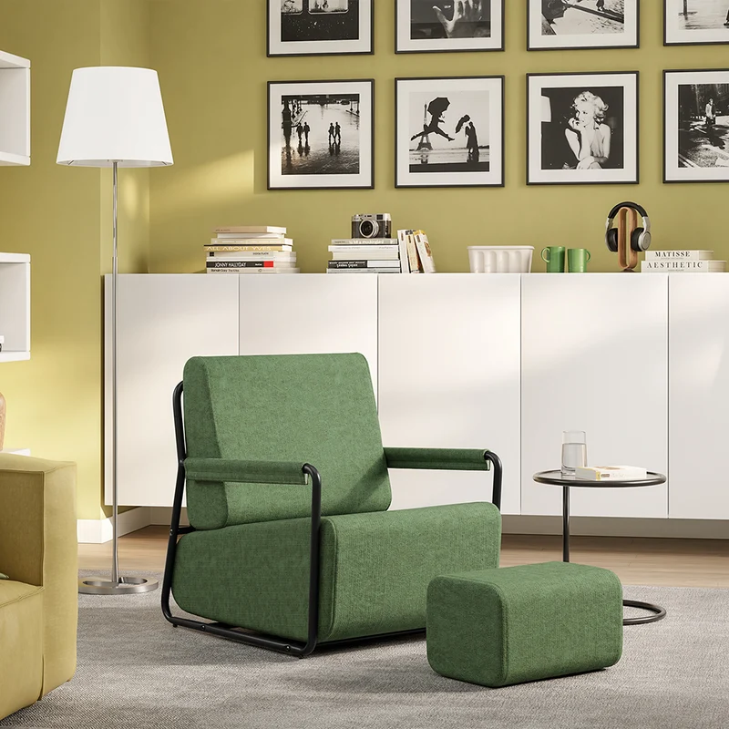 SoBuy | Fotel wypoczynkowy rozkładany z podnóżkiem | Welurowy zielony loft | 59×74×78 cm | Nośność 143 kg | FST99-SY