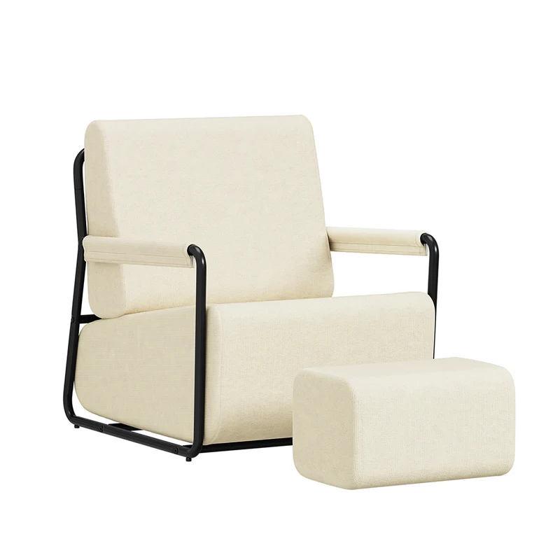 SoBuy | Fotel wypoczynkowy beżowy z podnóżkiem | Fotel welurowy do salonu | 59×74×78 cm | Nośność 143 kg | FST99-MI