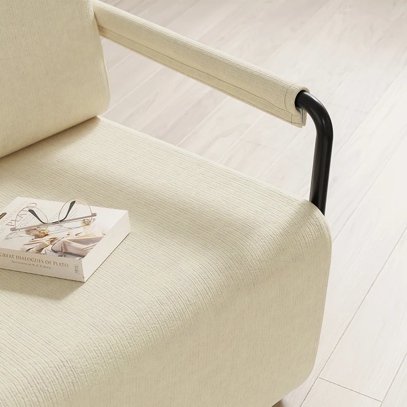 SoBuy | Fotel wypoczynkowy beżowy z podnóżkiem | Fotel welurowy do salonu | 59×74×78 cm | Nośność 143 kg | FST99-MI
