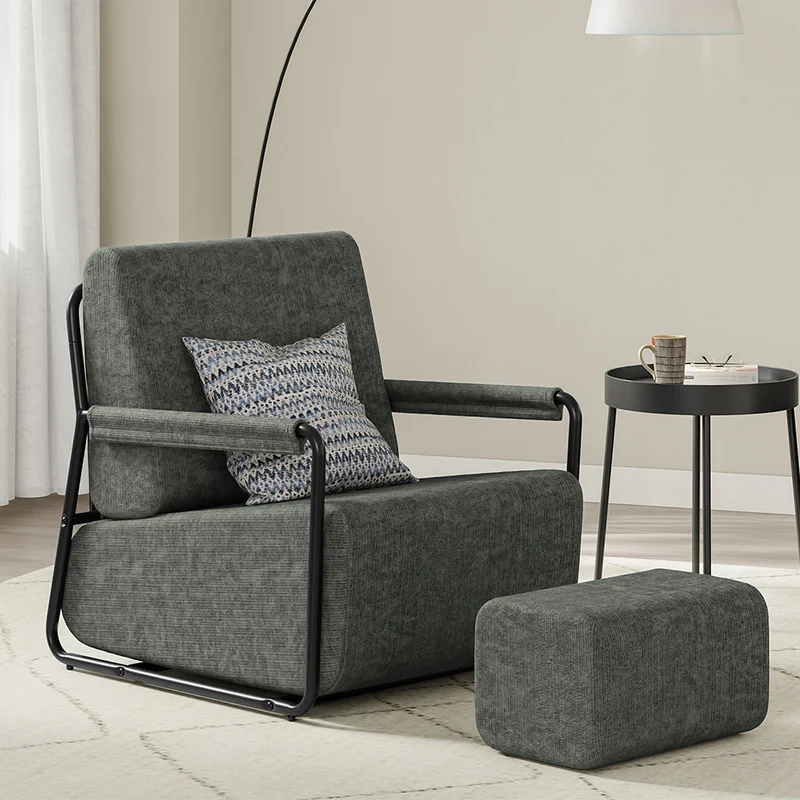 SoBuy | Fotel wypoczynkowy szary z podnóżkiem | Nowoczesny fotel tapicerowany do salonu | 74×67×78 cm | Nośność 143 kg | FST99-DG