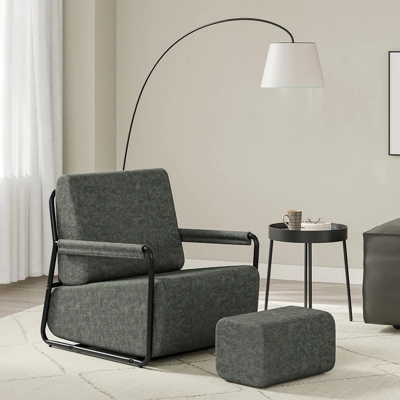 SoBuy | Fotel wypoczynkowy szary z podnóżkiem | Nowoczesny fotel tapicerowany do salonu | 74×67×78 cm | Nośność 143 kg | FST99-DG