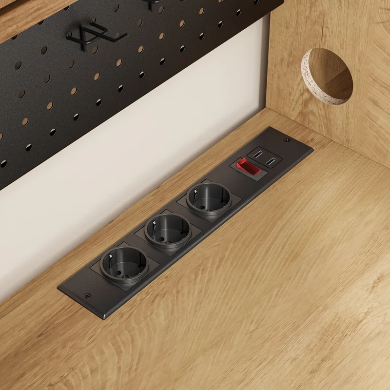 SoBuy | Szafka kuchenna stojąca Light Oak z 3 szufladami | Kredens z blatem i gniazdkami | Regał kuchenny z oświetleniem LED | 100×40×170 cm | Nośność 100 kg | FSB98-L-E-N