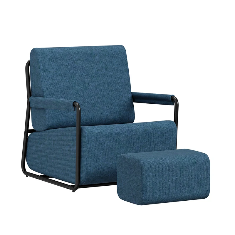 SoBuy | Fotel Wypoczynkowy Granatowy z Podnóżkiem | Tapicerowany Welur | Styl Industrialny | 59.5×67×78 cm | Nośność 143 kg | FST99-B
