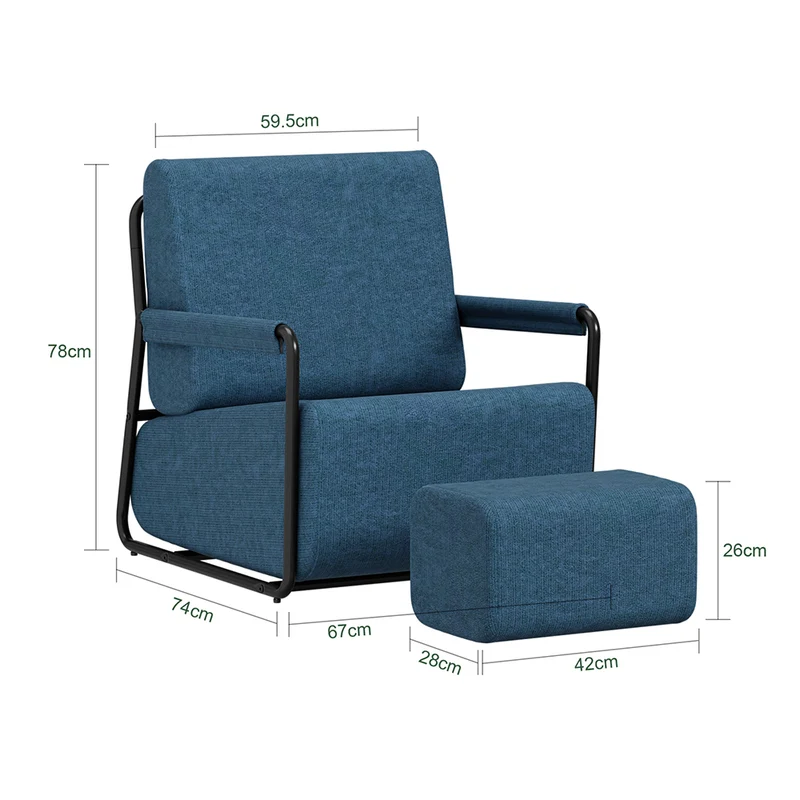 SoBuy | Fotel Wypoczynkowy Granatowy z Podnóżkiem | Tapicerowany Welur | Styl Industrialny | 59.5×67×78 cm | Nośność 143 kg | FST99-B