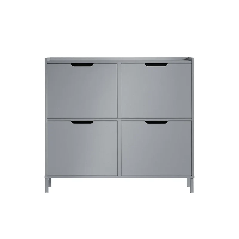 SoBuy FSR100-HG Kapea Kenkäkaappi 4 Ovella – Vain 19 cm Syvä, Seinäkiinnike, Enimmäiskuormitus 60 kg, L100 × S19 × K91 cm, Helmenharmaa
