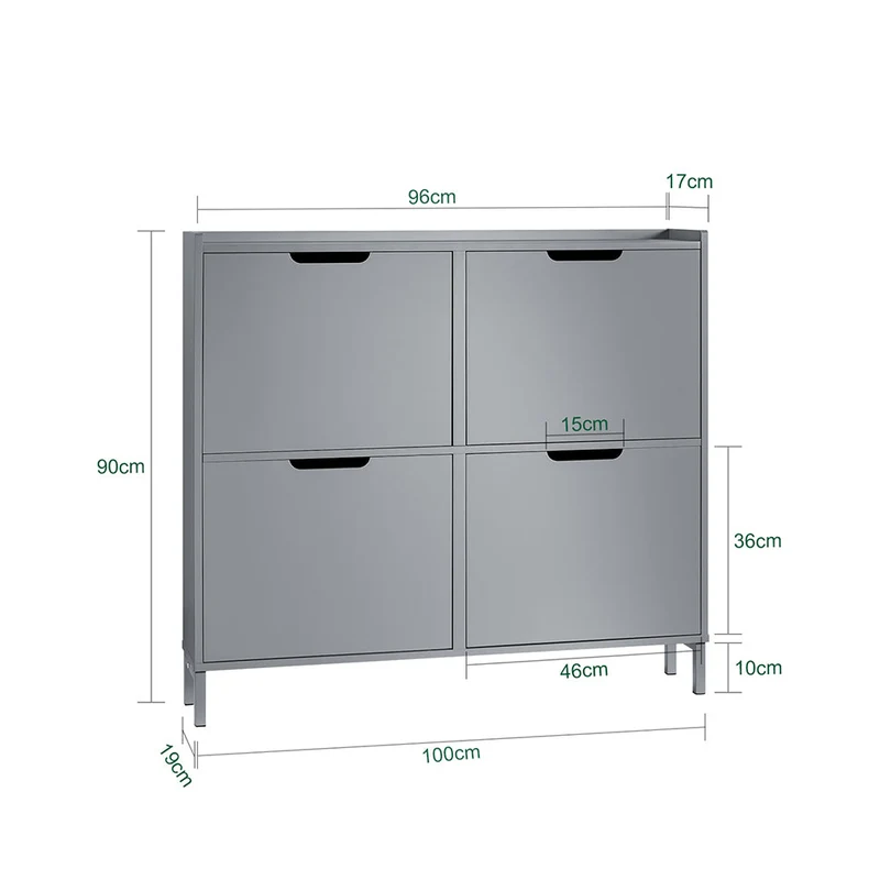 SoBuy FSR100-HG Kapea Kenkäkaappi 4 Ovella – Vain 19 cm Syvä, Seinäkiinnike, Enimmäiskuormitus 60 kg, L100 × S19 × K91 cm, Helmenharmaa