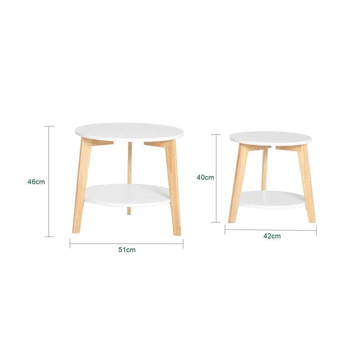 SoBuy | 2er teilig Beistelltisch | Satztisch | Kautschukholz | Weiß | FBT75-W