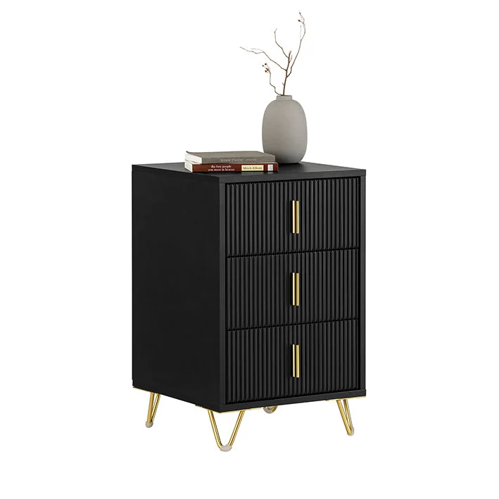 SoBuy | Nachttisch mit 3 Schubladen | Sofatisch | Beistelltisch | Schwarz | FBT115-L-SCH