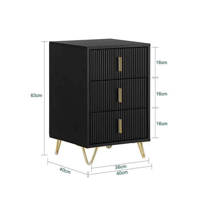 SoBuy | Nachttisch mit 3 Schubladen | Sofatisch | Beistelltisch | Schwarz | FBT115-L-SCH