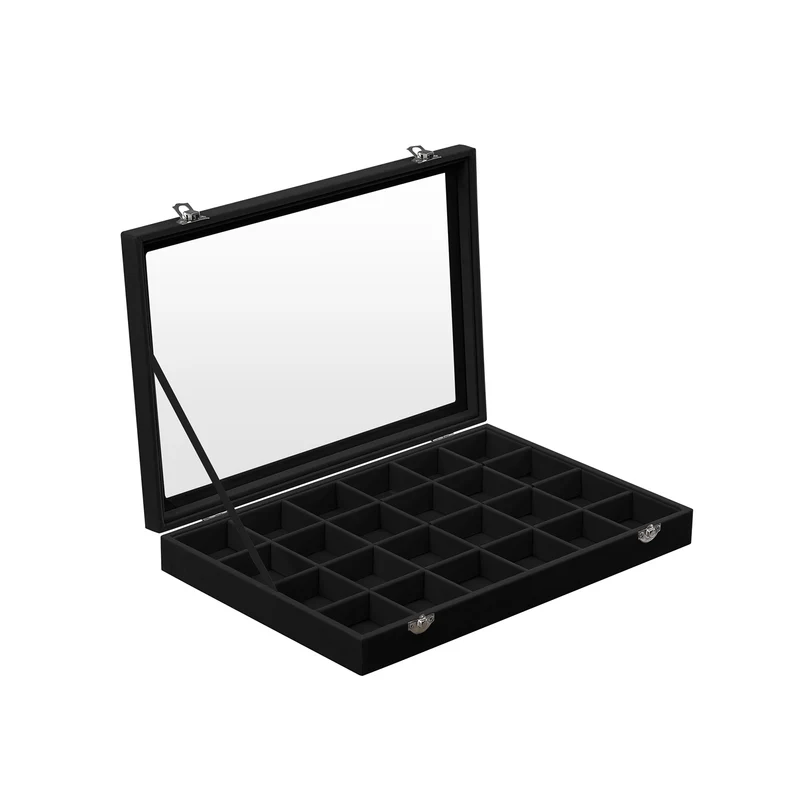 Schmuckbox mit Glasdeckel und 24 Fächern
