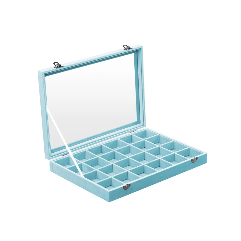 Schmuckbox mit Glasdeckel und 24 Fächern