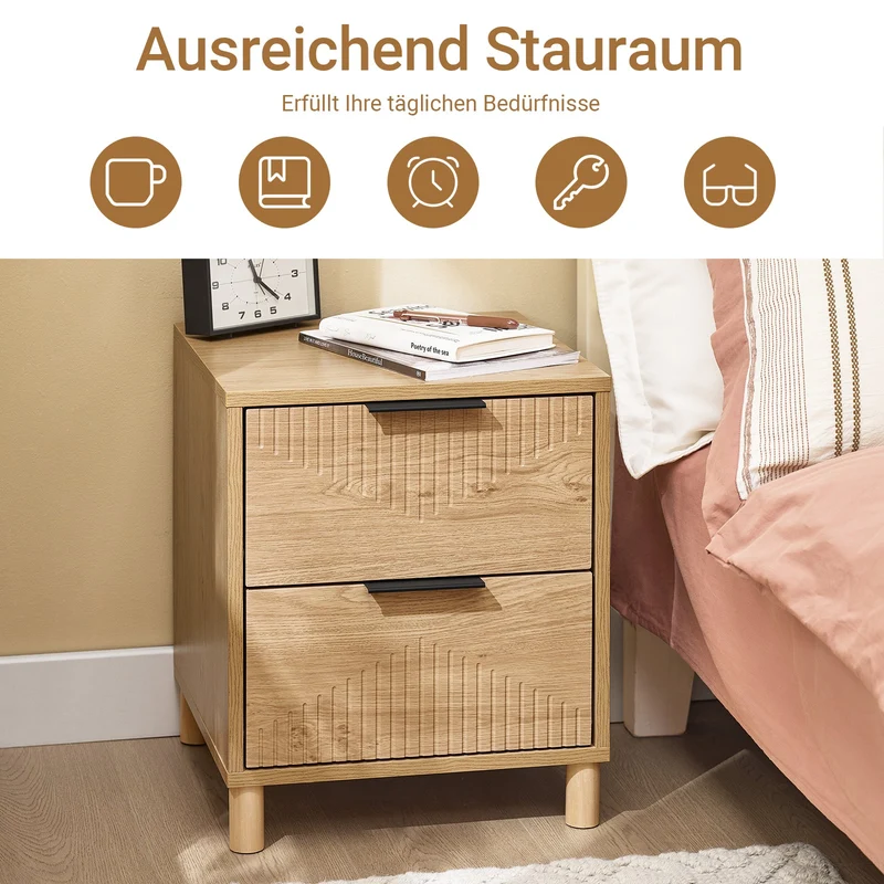 SoBuy Nachttisch Nachtschrank mit 2 Schubladen Natur B40 x T42 x H47 cm FBT166-N