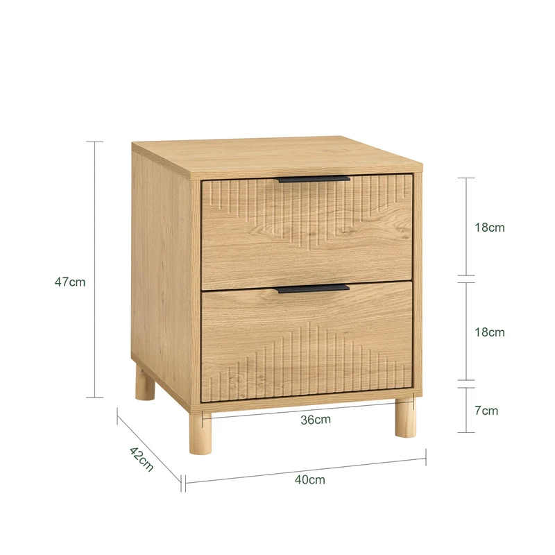SoBuy Nachttisch Nachtschrank mit 2 Schubladen Natur B40 x T42 x H47 cm FBT166-N