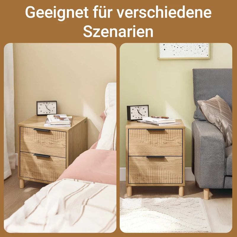 SoBuy Nachttisch Nachtschrank mit 2 Schubladen Natur B40 x T42 x H47 cm FBT166-N