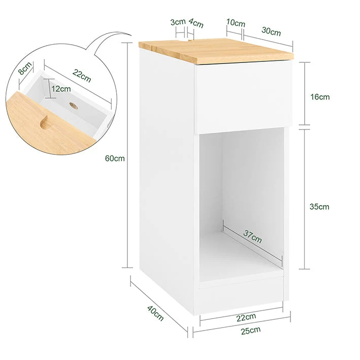 SoBuy Nachttisch schmal | Beistelltisch mit Schublade | Weiß-Natur FBT111-II-WN