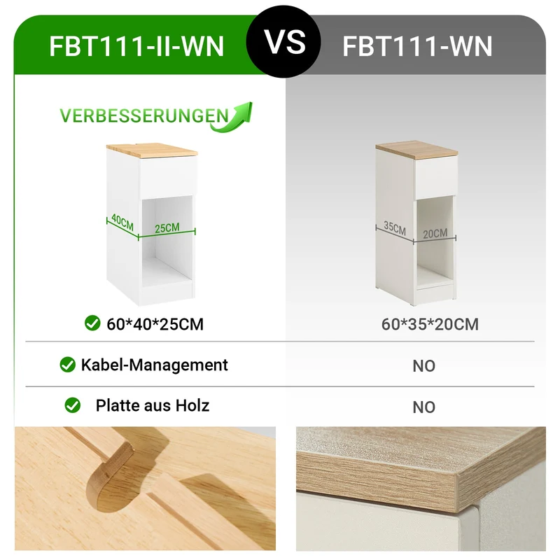 SoBuy Nachttisch schmal | Beistelltisch mit Schublade | Weiß-Natur FBT111-II-WN