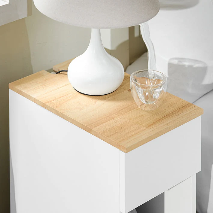 SoBuy Nachttisch schmal | Beistelltisch mit Schublade | Weiß-Natur FBT111-II-WN