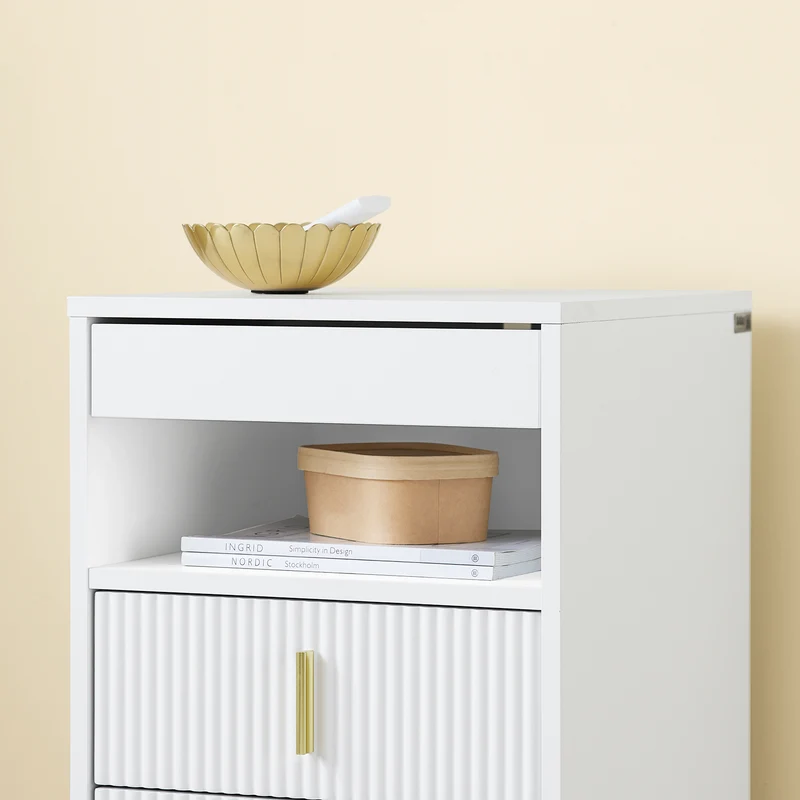 SoBuy FBT168-W Stolik nocny, szafka nocna z 3 szufladami i półką, nowoczesny stolik pomocniczy do sypialni i salonu, kolor biały, szer. 40 x gł. 40 x wys. 63 cm